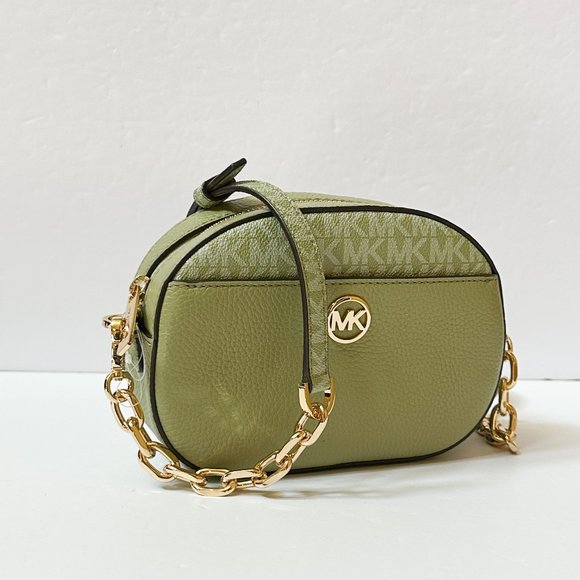 Michael Kors Jet Set Glam Small Oval Camera Crossbody Bag MK Light Sage Multi - Picture 4 of 13